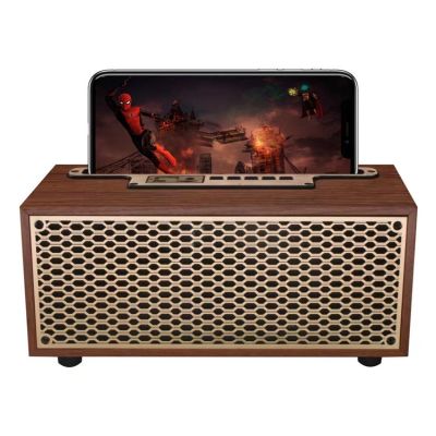 Classical Wireless Wooden Retro Grain Bluetooth Speaker with Phone Stand Home Subwoofer Outdoor Portable Speaker XM-5H