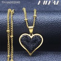 ¤ 2023 Stainless Steel Black Crystal Heart Necklaces Charm Women Gold Color Small Pendants Necklaces Jewelry bijoux N8261S01