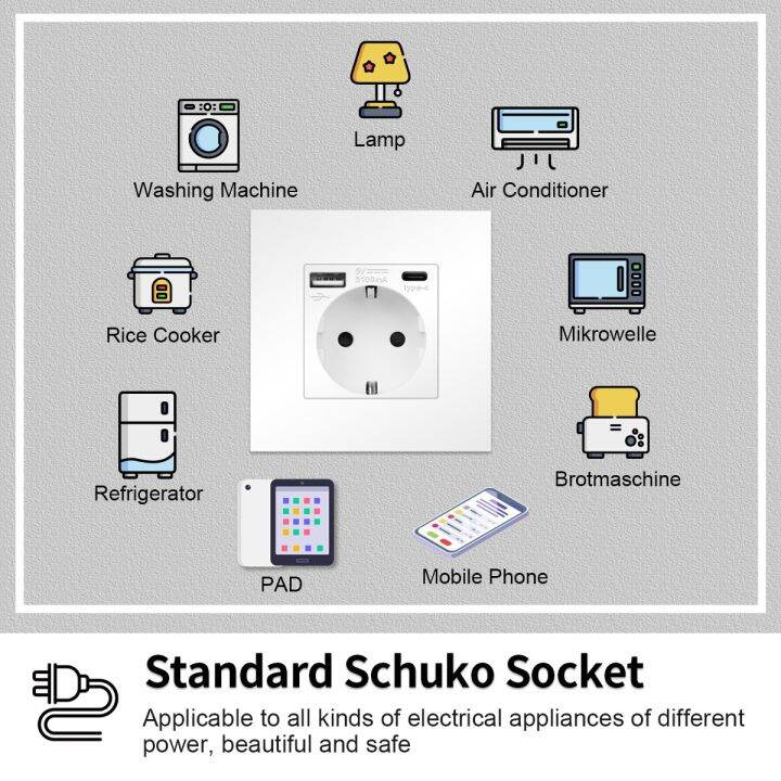 dajimei-ช่องเสียบ-usb-คู่-eu-ปลั๊กไฟฟ้า-usb-ผนัง16a-เต้าเสียบคู่หน่วงไฟแผงพีซี-ac-110-250v