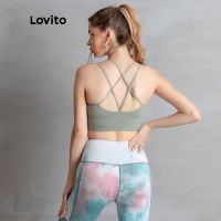 【คุณภาพสูง】Lovito สปอร์ตบรา แบบสายไขว้ สีพื้น L05222 ( สีชมพู / สีเขียว )