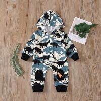 (SLTS) จัดส่งฟรีทารกแรกเกิดทารกแขนยาวไดโนเสาร์เสื้อฮู้ดพิมพ์ลายRomper Jumpsuitขาย