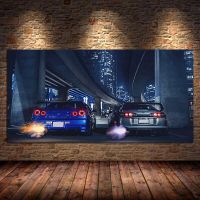 Car Wall Art Picture GTR R34 VS Supra Vehicle Modern Canvas Painting Poster and Print for Living Room Bedroom Home Decor Wall Décor