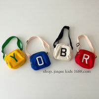 Ins ~ Candy Color Childrens Big Letter Shoulder Bag Handsome Boys Canvas Shoulder Bag Western Style Girl Small Square Bag