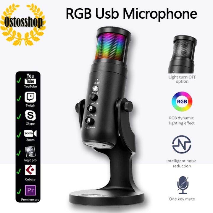 RGB Usb Microphone with Mute Echo Volume Headphone Output JD950 Lazada PH