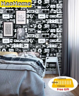 [24 Home Accessories] HaoHome Waterproof Peel And Stick Wallpaper White Black Contact Paper Self Adhesive Decor Fashion Dormitory Cabinet Decor