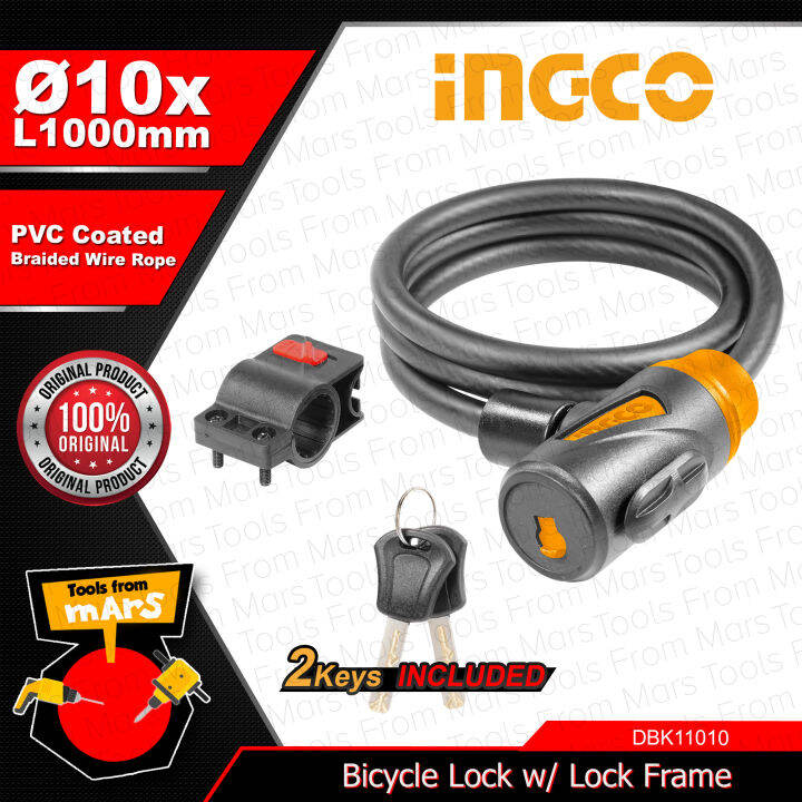 INGCO Bicycle Lock with Lock Frame 10X1000mm Bike Cable Lock AntiTheft