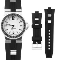 Luxury Silicone Watchband For BVLGARI 26mm Convex 9mm black Rubber With rivets Strap Wristband Bracelet Band Accessories