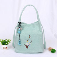 Cotton And Linen Bag Antique Han Element Hanfu Crossbody Large Buckle Bucket Bag Chinese Style Flower Retro Embroidered Bag