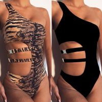 [COD] AliExpress womens swimsuit one-piece tiger print solid buckle bikini bikini2089