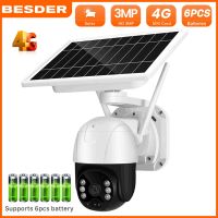 BESDER 4G SIM CCTV Solar Panel Camera 3MP HD Security Monitor Outdoor Two-way Audio Smart Home Surveillance Solar ip Camera 4G Version with Battery