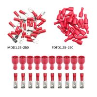 50pcs FDFD 1.25-250 MDD1.25-250 Red Spade Connectors Male Female Insulated Electrical Crimp Terminal Wiring Cable 6.3mm