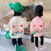 Girls Casual Coat in Spring and Autumn 2023 New Kids Outfits Back Three-dimensional Small Flower Korean Denim Clothing 2 -6Y