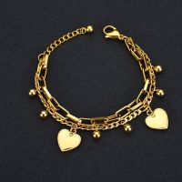 ❈⊙♛ 316L Stainless Steel New Fashion Upscale Jewelry Bohemia 2 Layer Ball Lovers Love Heart Charm Thick Chain Bracelet For women