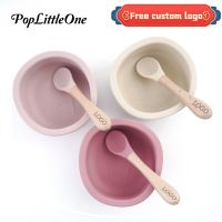 Childrens Cutlery Set Baby Feeding Bowl Silicone Spoon Wooden Handle Cartoon Animal Bowl Powerful Suction Cup PBA Free Bowl Fork Spoon Sets