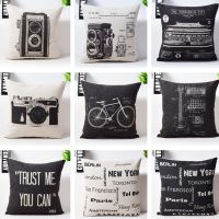 Retro Bicycle Camera Linen Pillow Cover Guitar Trust Me Cushion Cover Home Decorative Pillow Case 45x45cm/30x50cm Saddle Covers