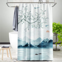 Chinese ink landscape style shower curtain scenic pattern Waterproof Fabric bath curtain washable Bathroom accessory Multi Size