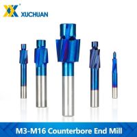 Counterbore End Mill Tools HSS M3-M16 Pilot Slotting Blue Coated 4 Flutes Countersink Milling Cutter เครื่องมืองานไม้