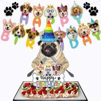 Children Happy Birthday Pull Flag Cute Pet Dog Theme Photo Props Beautiful Paper Cup Desserts Supplies Banners Streamers Confetti