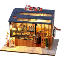 CUTEBEE DIY Wooden Dollhouse Assembled Sushi Dessert Shop Miniature with Furniture Doll House Casa Toys for Children Gifts