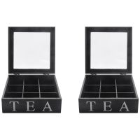 2X Wooden 9 Grids Tea Box Tea Bags Container Storage Box Square Gift Box Case Transparent Top Lid Black