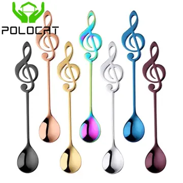 Coffee Spoons,6 Pack Cute Teaspoons Stainless Steel Musical Notation Shaped  (3 Music Note +3 Guitar