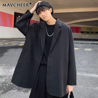 MAYCHEER เสื้อแจ็กเก็ตชายแบบหลวม,เสื้อชุดรัดรูปชายเสื้อเบลเซอร์ผ้าแขนยาว