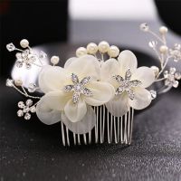 Romantic Wedding Hair Accessories For Bride Elegant Flower Plant With Rhinestone Hair comb Pearl Women Hair Jewelry