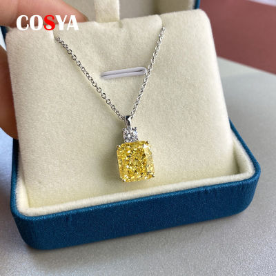COSYA 925 Sterling Silver Yellow Citrine Ice Cut 9*10mm Classic Created Diamond Pendant Necklace For Women Fine Jewelry Gifts