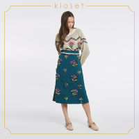 Kloset Jacquard Skirt With Ruffles Detail (AW18-S003) เสื้อผ้าแฟชั่น เสื้อผ้าผู้หญิง กระโปรงแฟชั่น กระโปรงทรงเอ กระโปรงปักลูกปัก