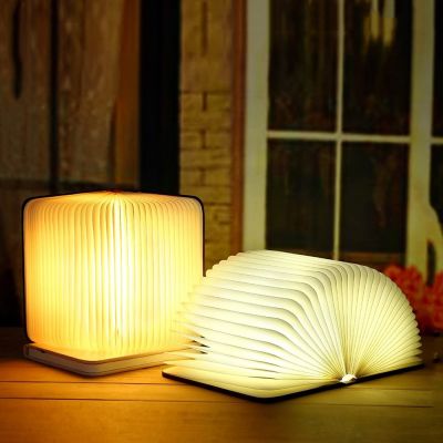 ✽卐✵ Led Book Light Table Lamp Folding USB Night Light Rechargeable Wood Grain PU Leather Light Page Creative Night Light