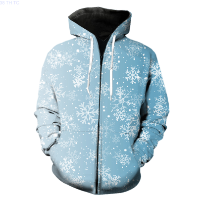 Winter Snowflake Pattern Mens Zipper Hoodie Funny Sweatshirts 3D Printed Streetwear Teens Cool Unisex Casual Fashion Oversized Size:XS-5XL