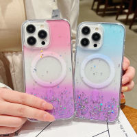 HOCE เคส Pengisi Daya Magnetik นิ่มสีกลิตเตอร์ไล่ระดับสีแบบใสเคสโทรศัพท์สำหรับ iPhone 14 13 12 Pro Max