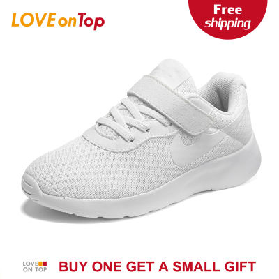 Loveontop รองเท้านักเรียนเด็กผู้ชายเด็กผู้หญิง,รองเท้ากีฬาวิ่งฝ่าเท้า Md สีขาวรองเท้าผ้าใบสำหรับเด็กโตแฟชั่นฤดูร้อน