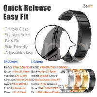 Zenia ด่วนที่วางจำหน่ายง่ายพอดี 22มม.26มม.โลหะสแตนเลสสายนาฬิกาสำหรับ Garmin MARQ Forerunner 935 945 Instinct Fenix 7X 7 6X Solar 6 Pro 51mm Sapphire 5X 5 Plus 3 Approach S70 47mm S60 S62 Descent G1 Mk1 Mk2 D2 Tactix Bravo/Delta Quatix Enduro Epix Gen 2