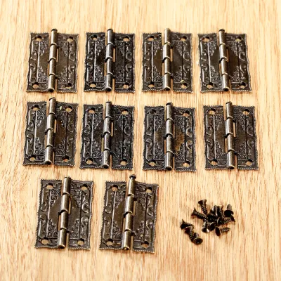 10pcs Antique Bronze Cabinet Door Hinge for DIY Box Furniture Hinges With Screws 4 Holes Home Accessory 36*23mm
