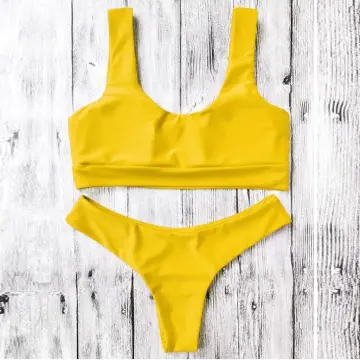 Mustard yellow cheap two piece swimsuit