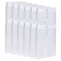 12 Pack Clear Plastic Envelopes Poly Envelopes Expandable Files Document Folders with Button &amp; String Tie Closure A4