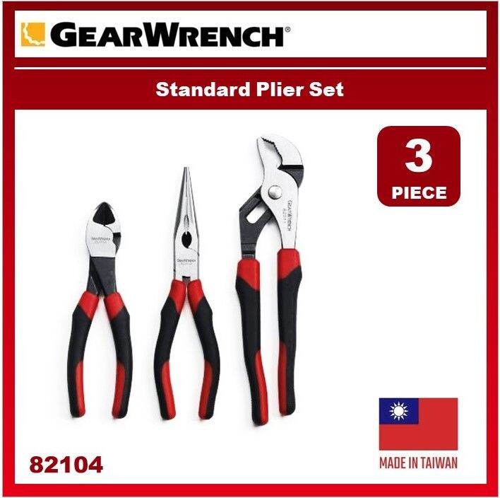 Gearwrench 82104 3 Piece Plier Set Diagonals Needle Nose & Tongue
