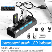 ตัวแยก usb ของคอมพิวเตอร์ ตัวเพิ่มช่อง 4 Port USB 2.0 HUB Combo Splitter Switch High Speed ON / OFF Mini 2 In 1 ยูเอสบี ตัวอ่า