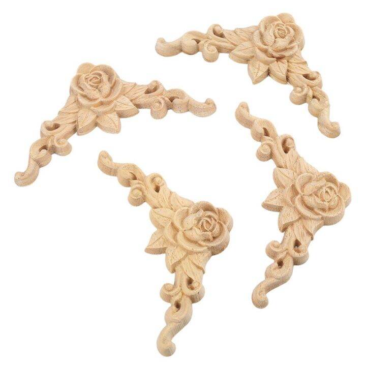 12-pcs-wood-carved-long-onlay-applique-unpainted-rose-flower-door-home-decor-european-style-2pcs-20x5cm-amp-10pcs-8x8cm