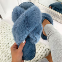 CWWinter ในร่มผู้หญิง Furry รองเท้าแตะ Warm Faux Fur บ้านสไลด์แบนแฟชั่นคลาสสิกออกแบบหรูหรา Flip Flops House Non Slip Sole