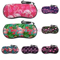 【LZ】✲┅❅  Horizontal rosa flamingo óculos caso para homens e mulheres óculos de sol bolsa pássaro tropical leitura bonito óculos de armazenamento zíper horizontal