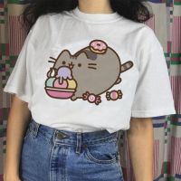 เสื้อยืดแมว Pusheen เสื้อยืดฮาราจูกุผู้หญิงที่สวยงามเสื้อเสื้อยืดผู้หญิงการ์ตูน90S ตลกน่ารักเสื้อยืดเสื้อยืดท็อปแบบตัวสั้นเกาหลี