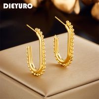 DIEYURO 316L ต่างหูรูปตัวยูสแตนเลสสีทอง,ของขวัญวันเกิดเครื่องประดับต่างหูตุ้มหูแฟชั่นใหม่สำหรับผู้หญิงรูปเรขาคณิตสีทอง