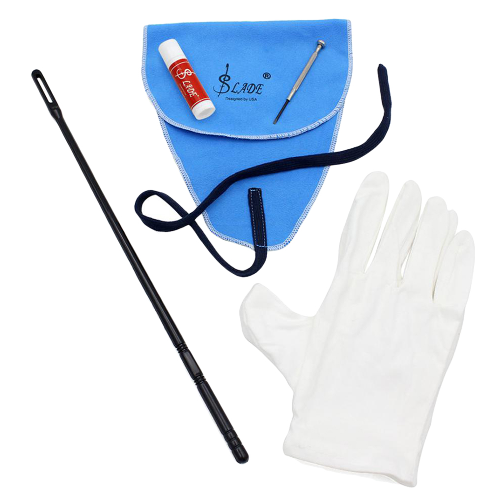 4 in 1 Flute Cleaning Kit Flute Care Tools Set Includes Polish Cloth,Plastic Stick,Screwdriver,Gloves Instrument Cleaning Accessories 