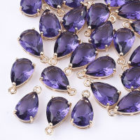 5pc Transparent Glass Charms with Brass Findings Faceted Teardrop Light Gold Medium Purple 15x8x6mm Hole: 1.2mm