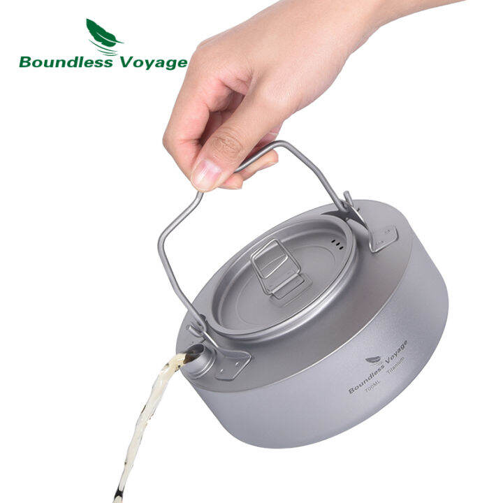 Boundless Voyage Titanium 700ml Tea Kettle with Folding Handle Outdoor