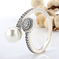 Authentic 925 Sterling Silver Pearl Radiant Glow With Crystal Ring For Women Wedding Party Europe Fashion Jewelry