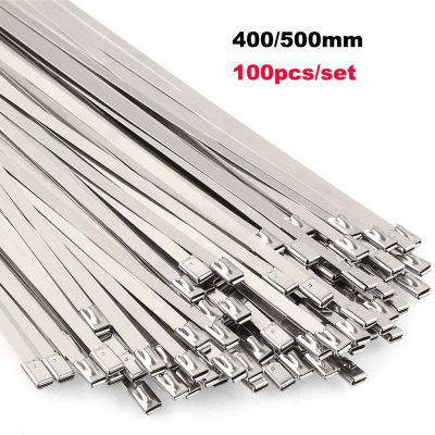 304 # สแตนเลสสายผูกความยาว 400/500mm Self-Locking สาย Zip Tie Multi-Purpose โลหะท่อไอเสียล็อค 100Pcs TIES-Yrrey