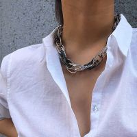 IngeSight.Z Punk Hip Hop Curb Cuban Twisted Choker Necklace Vintage Mix Color Chunky Thick Collar Necklace for Women Men Jewelry Fashion Chain Necklac